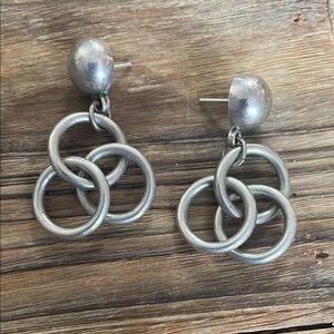 Silver Geometric Dangle Earrings with Pearl Accent